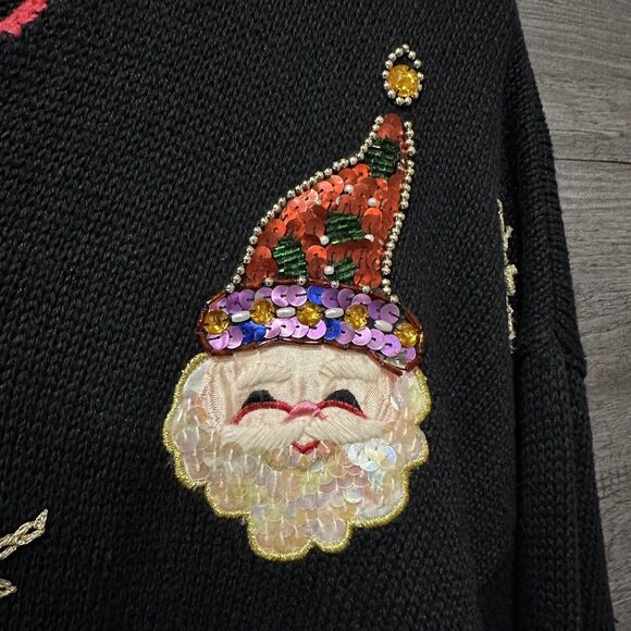 Work in Progress XL Black Christmas Sweater Ugly Large Sequins Santa - Picture 3 of 7